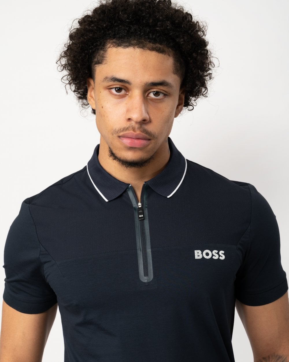 BOSS Green BOSS Green Philix Mens Slim Fit Zip-Neck Polo Shirt