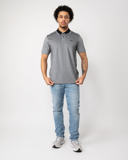 BOSS Orange Oxford New Mens Contrast Collar Short Sleeve Polo Shirt - Black 001