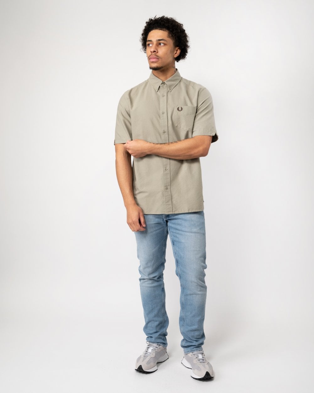 Fred Perry Mens Short Sleeve Oxford Shirt - Warm Grey U54