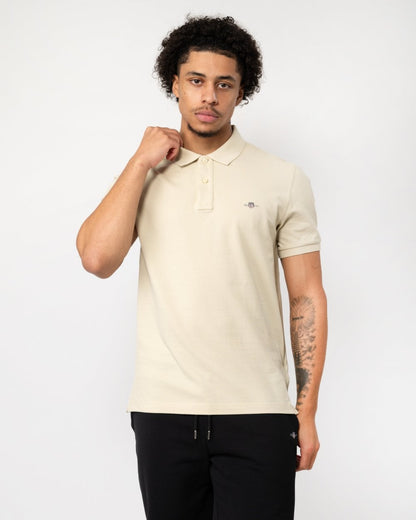 GANT Mens Slim Fit Short Sleeve Shield Logo Pique Polo - 239 Silky Beige