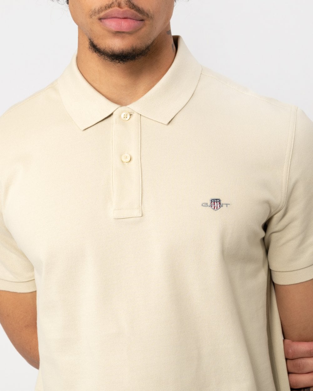 GANT Mens Slim Fit Short Sleeve Shield Logo Pique Polo - 239 Silky Beige
