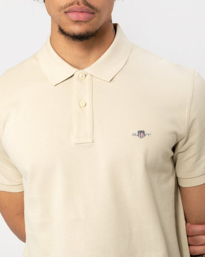 GANT Mens Slim Fit Short Sleeve Shield Logo Pique Polo - 239 Silky Beige
