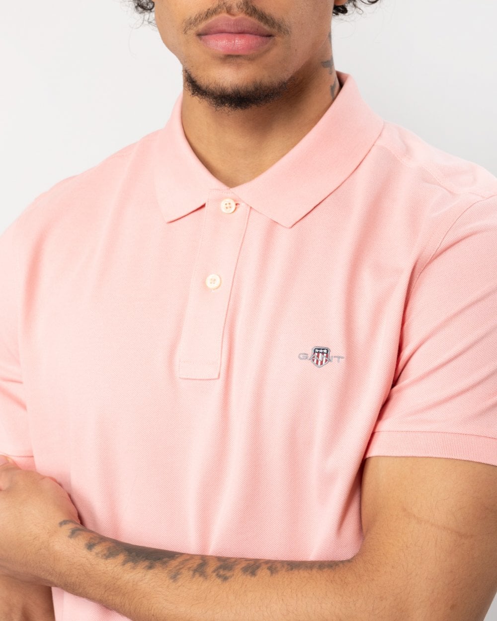 GANT Mens Slim Fit Short Sleeve Shield Logo Pique Polo - 671 Bubblegum Pink