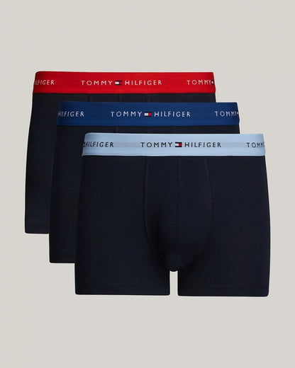 Tommy Hilfiger 3 Pack Mens Colour Waistband Trunks - Fierce Red/Well Water/Anchor Blue