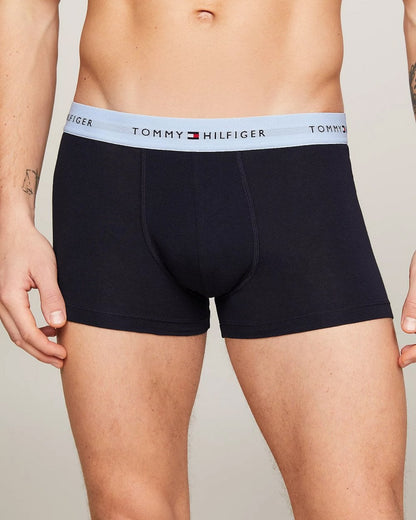 Tommy Hilfiger 3 Pack Mens Colour Waistband Trunks - Fierce Red/Well Water/Anchor Blue