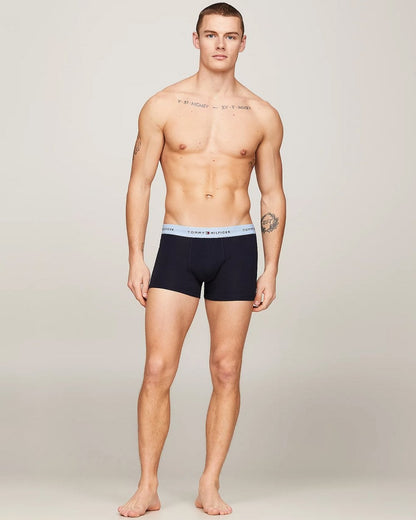 Tommy Hilfiger 3 Pack Mens Colour Waistband Trunks - Fierce Red/Well Water/Anchor Blue