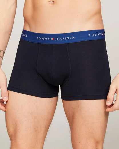 Tommy Hilfiger 3 Pack Mens Colour Waistband Trunks - Fierce Red/Well Water/Anchor Blue
