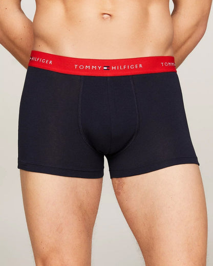 Tommy Hilfiger 3 Pack Mens Colour Waistband Trunks - Fierce Red/Well Water/Anchor Blue