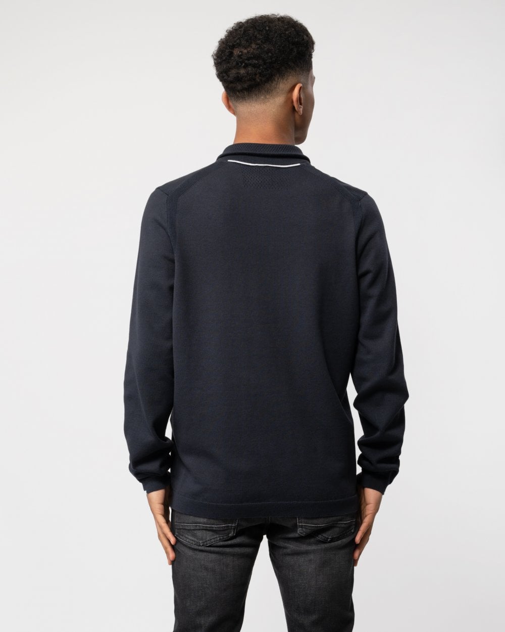 BOSS Green Ever-X Mens Cotton Blend Zip-Neck Sweater with Logo Print - Dark Blue 402