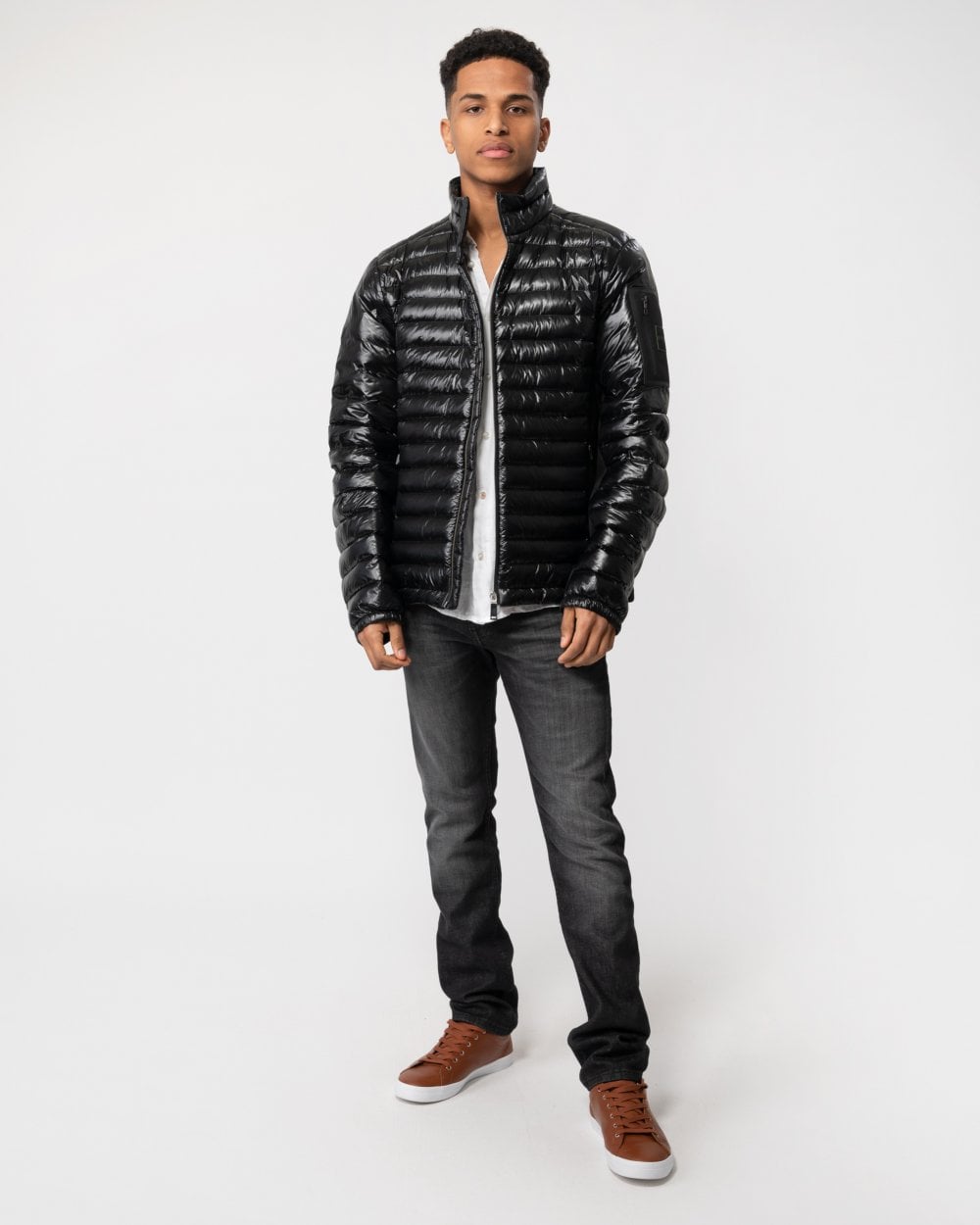 BOSS Green J Techno Mens Lightweight Water-Repellent Jacket With Down Filling - Black 001