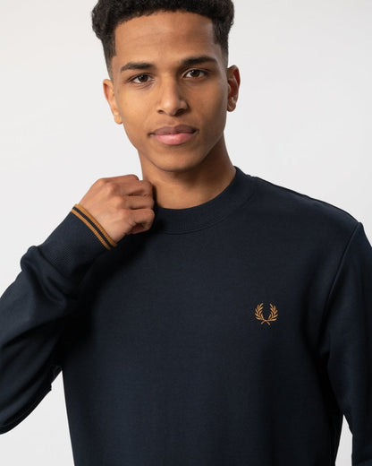 Fred Perry Mens Crew Neck Sweatshirt - Navy/Dark Caramel R63