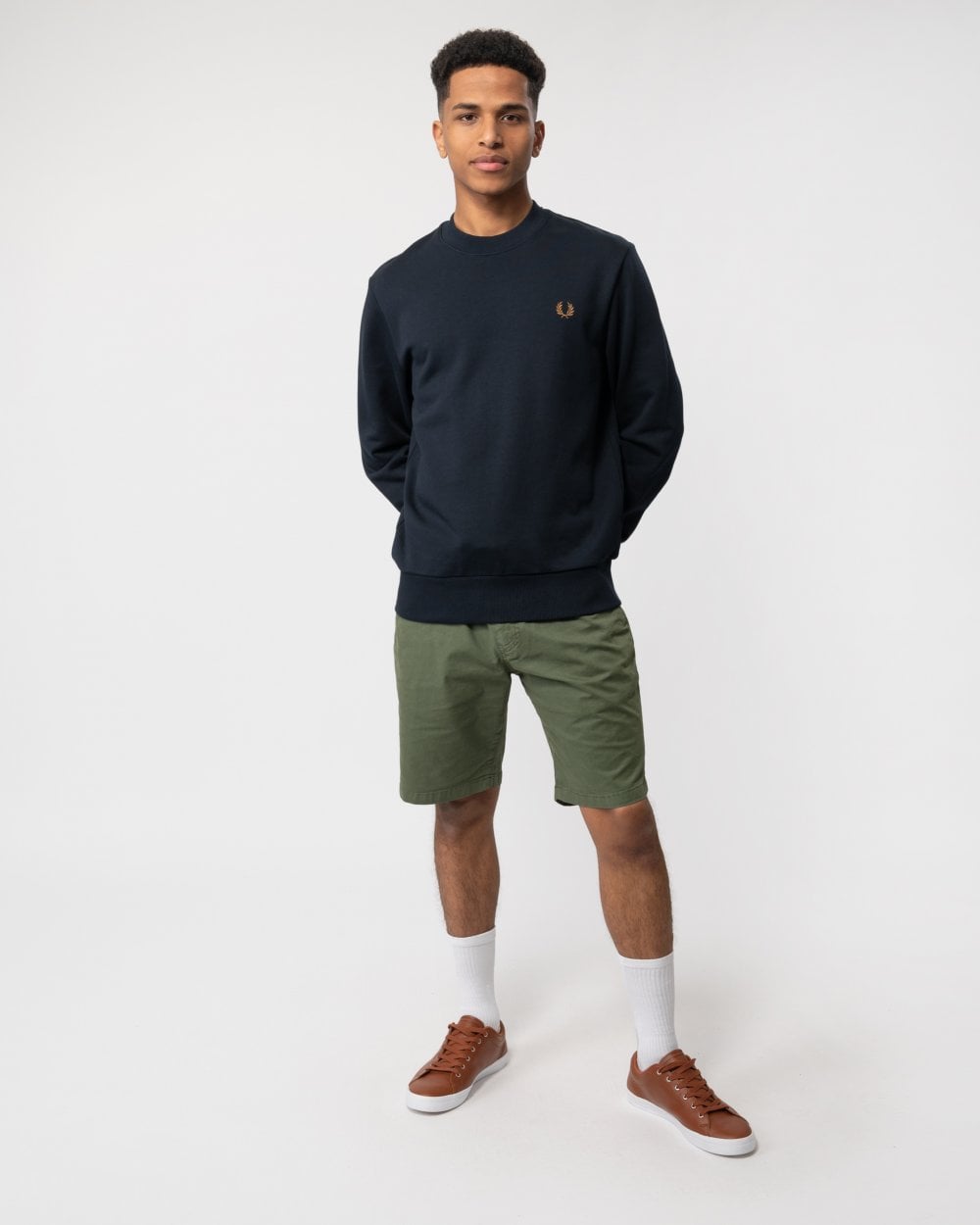 Fred Perry Mens Crew Neck Sweatshirt - Navy/Dark Caramel R63