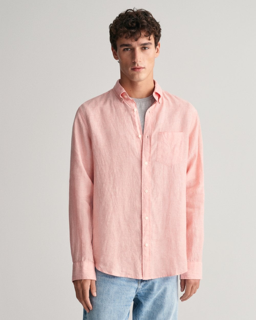 GANT Mens Regular Linen Long Sleeve Shirt - 624 Peachy Pink