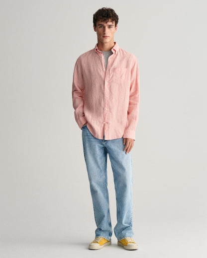 GANT Mens Regular Linen Long Sleeve Shirt - 624 Peachy Pink