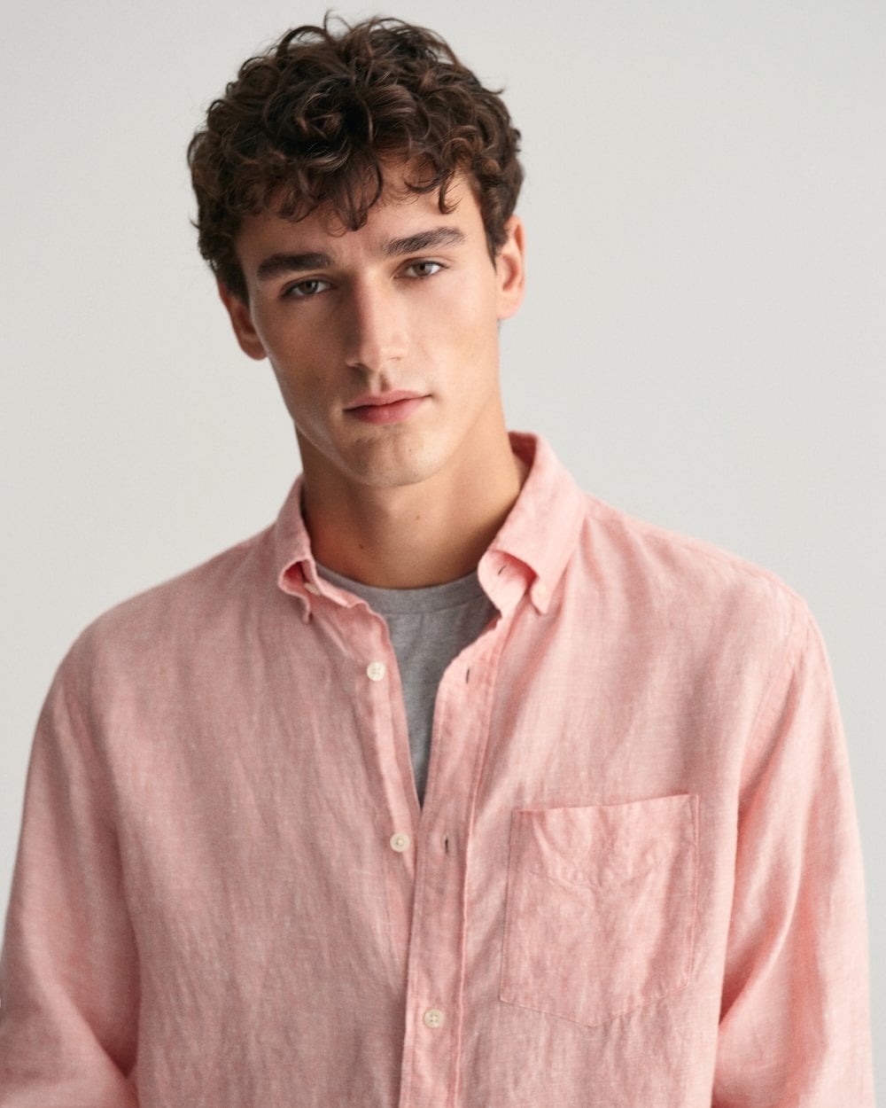 GANT Mens Regular Linen Long Sleeve Shirt - 624 Peachy Pink