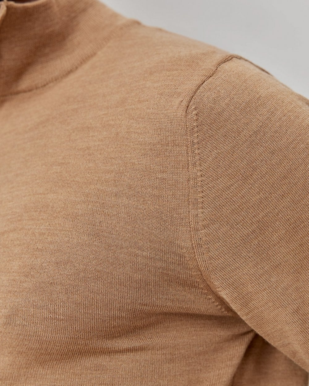 Oliver Sweeney Curragh Mens 1/4 Zip Funnel Neck Merino Wool Jumper - Camel