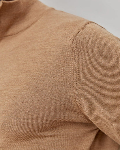 Oliver Sweeney Curragh Mens 1/4 Zip Funnel Neck Merino Wool Jumper - Camel