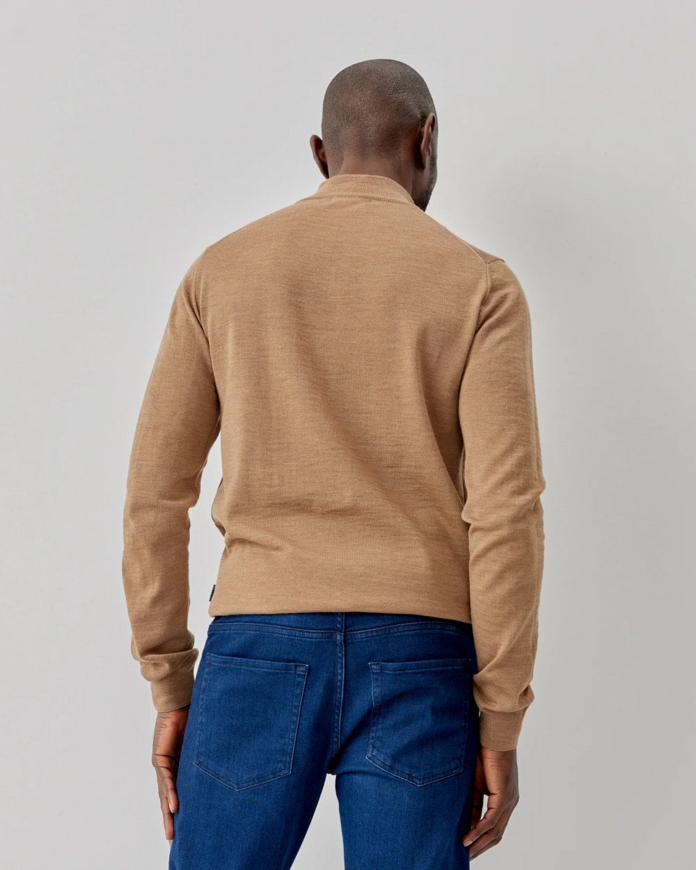 Oliver Sweeney Curragh Mens 1/4 Zip Funnel Neck Merino Wool Jumper - Camel