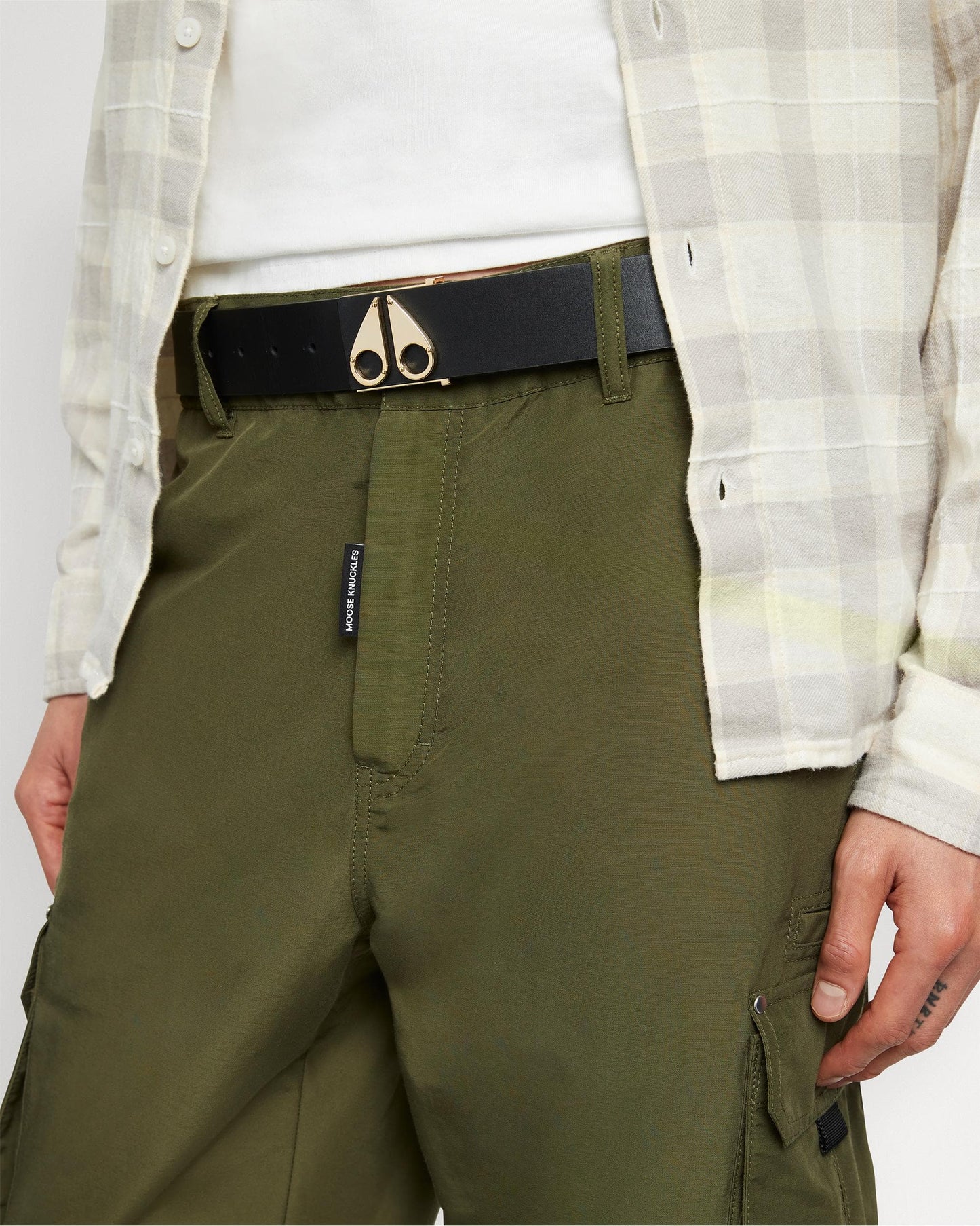 Moose Knuckles Mens Gold Logo Icon Belt