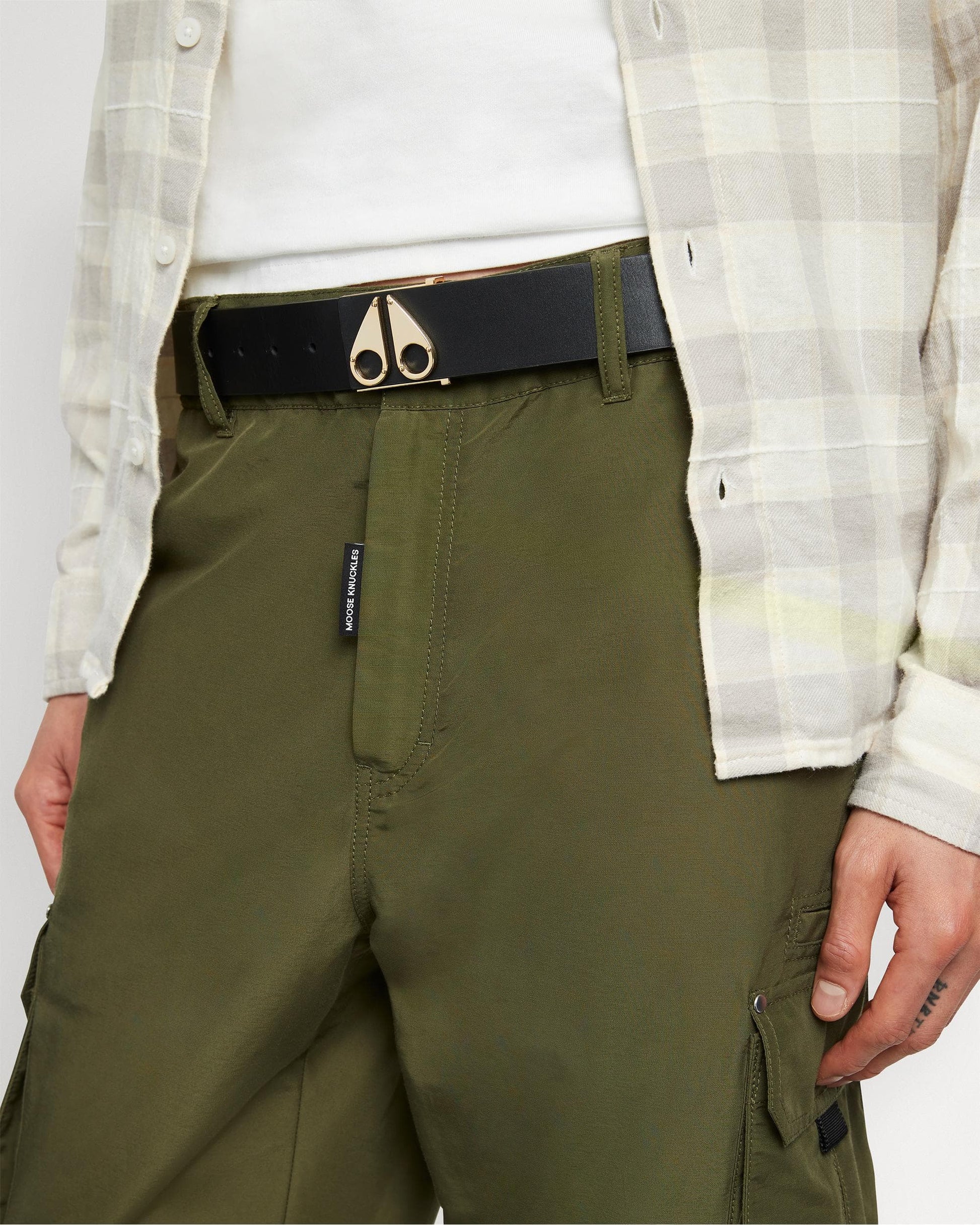 Moose Knuckles Mens Gold Logo Icon Belt
