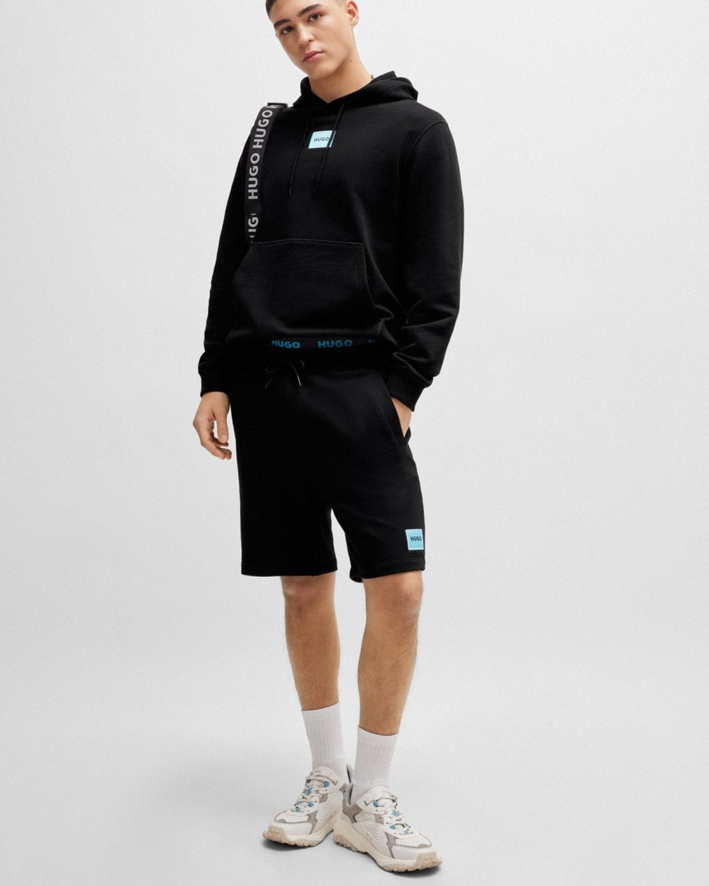 HUGO Diz222 Mens Cotton Terry Shorts with Logo Label - Black 009