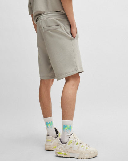 HUGO Diz222 Mens Cotton Terry Shorts with Logo Label - Light/Pastel Grey 055