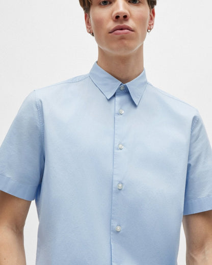 HUGO Ebor Relaxed Fit Mens Stretch Cotton Shirt - Light/Pastel Blue 455