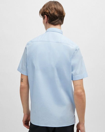 HUGO Ebor Relaxed Fit Mens Stretch Cotton Shirt - Light/Pastel Blue 455