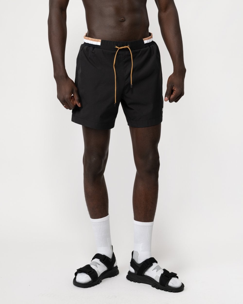 BOSS Orange Isle Mens Ripstop-Fabric Swim Shorts with Contrast Logo - Black 001