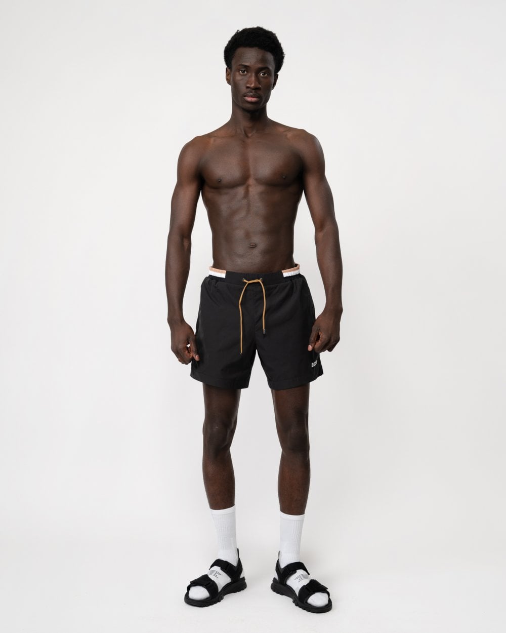BOSS Orange Isle Mens Ripstop-Fabric Swim Shorts with Contrast Logo - Black 001