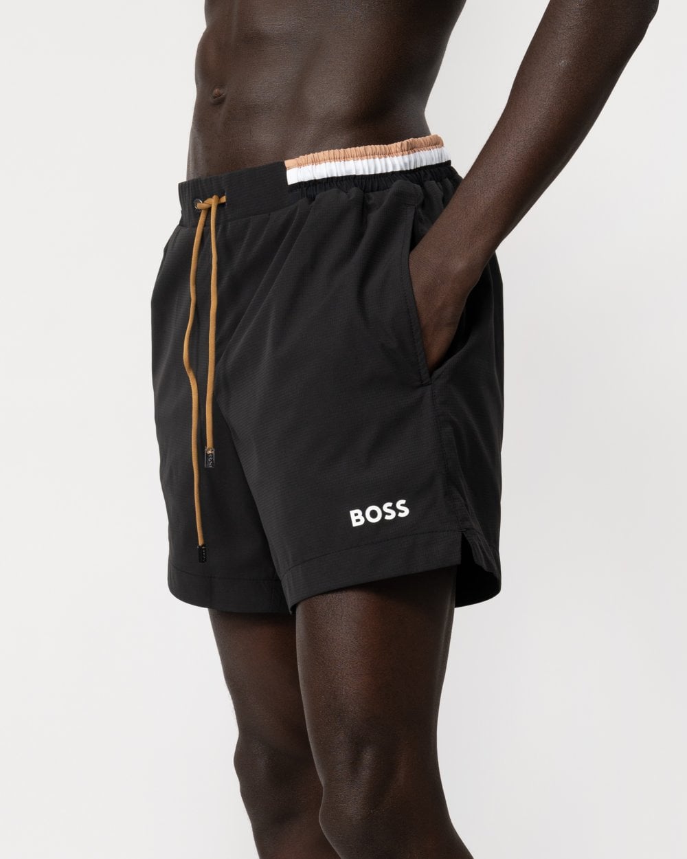 BOSS Orange Isle Mens Ripstop-Fabric Swim Shorts with Contrast Logo - Black 001