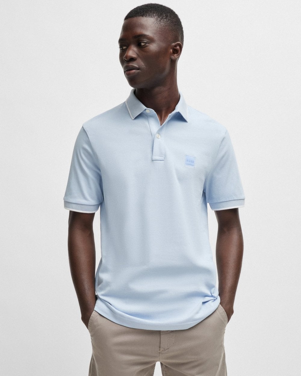 BOSS Orange Passertip Mens Short Sleeve Polo Shirt With Tipped Collar - Open Blue 460