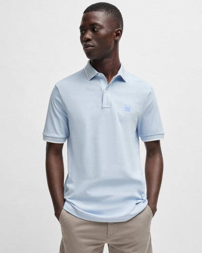 BOSS Orange Passertip Mens Short Sleeve Polo Shirt With Tipped Collar - Open Blue 460