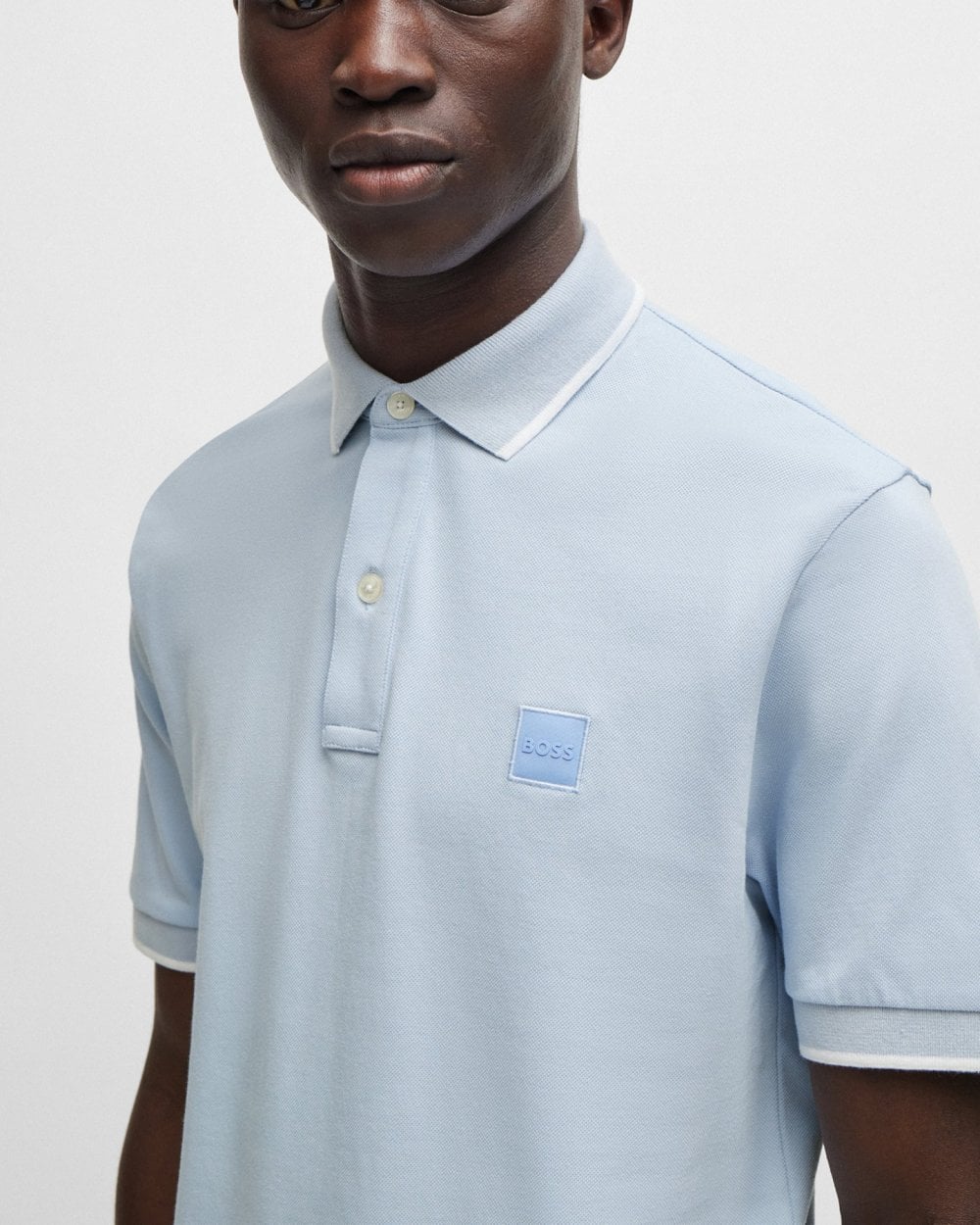 BOSS Orange Passertip Mens Short Sleeve Polo Shirt With Tipped Collar - Open Blue 460