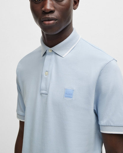 BOSS Orange Passertip Mens Short Sleeve Polo Shirt With Tipped Collar - Open Blue 460