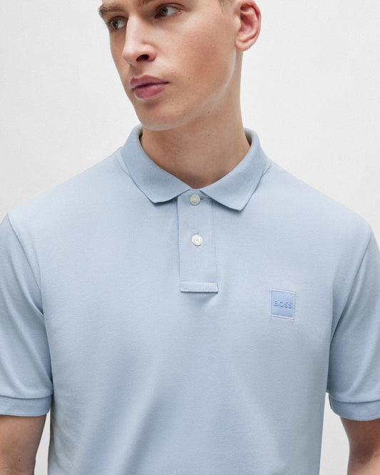 BOSS Orange Passenger Mens Stretch-Cotton Slim-Fit Polo Shirt with Logo Patch - Open Blue 460