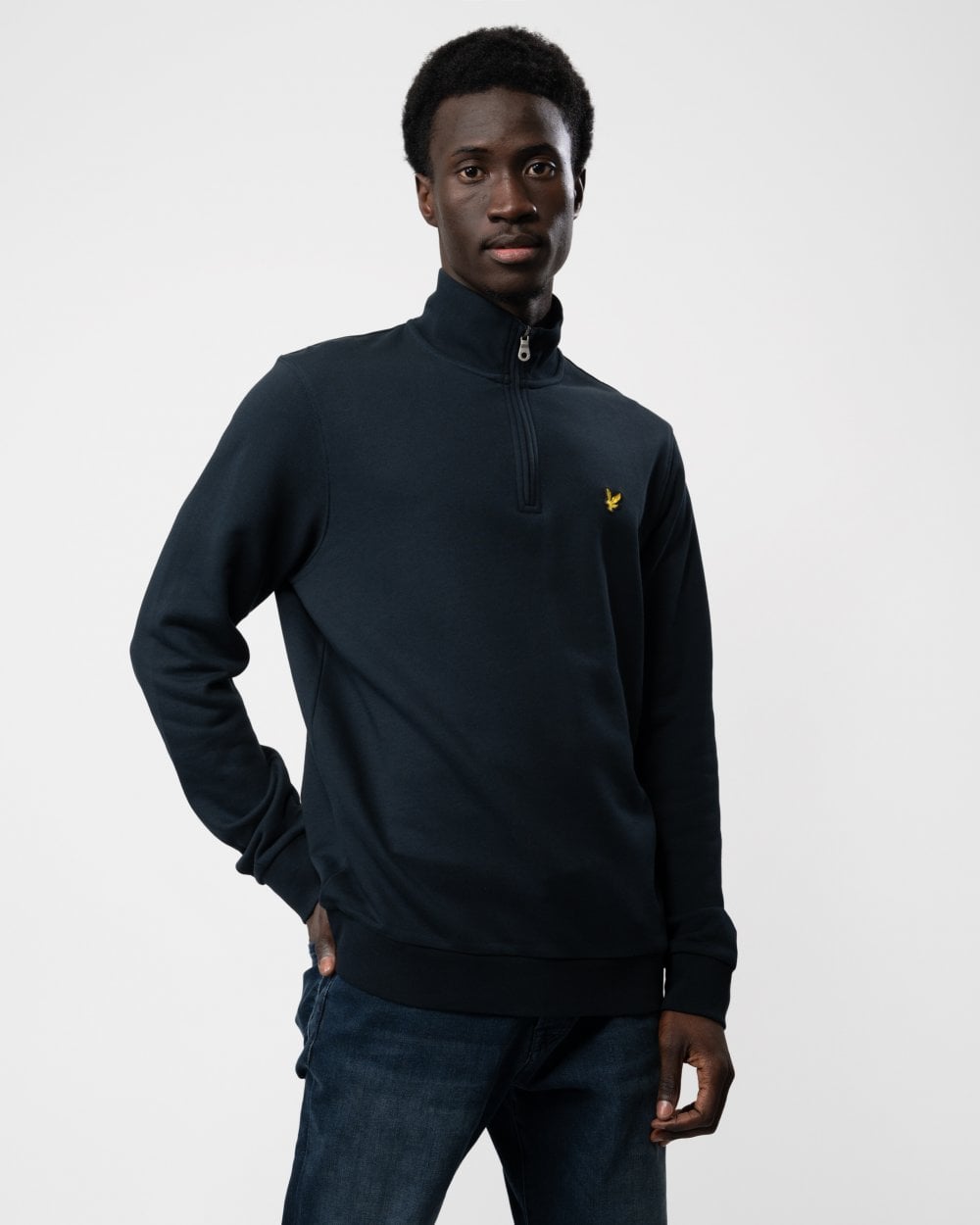 Lyle & Scott Mens Embroidered Quarter Zip Sweatshirt - Z271 Dark Navy - CHO - Designer Mens Sweatshirts