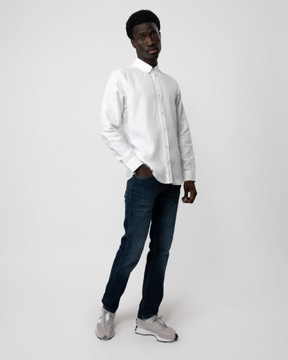 Ted Baker Ognon Mens Long Sleeve Cotton Lyocell Script Shirt - White