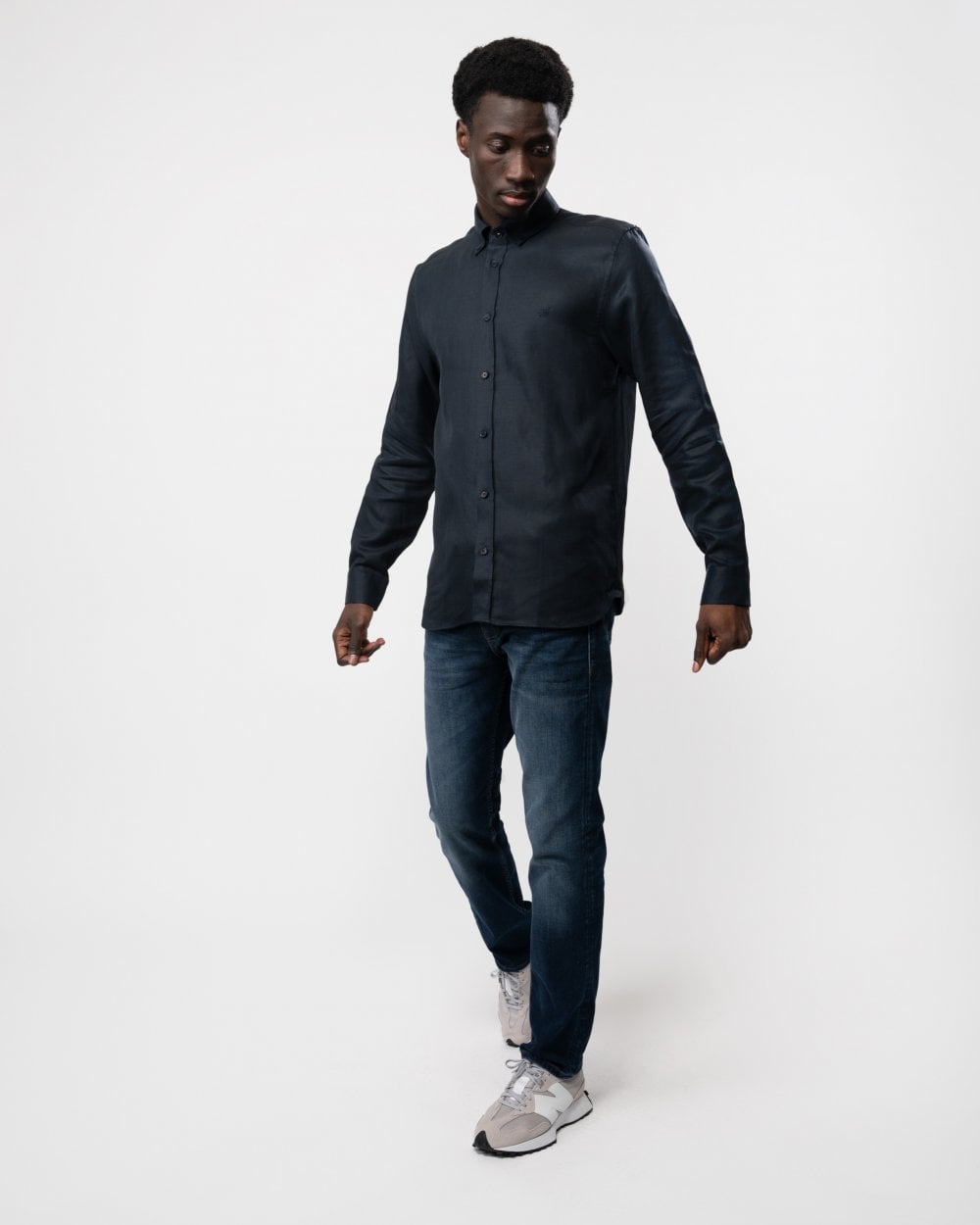 Ted Baker Ognon Mens Long Sleeve Cotton Lyocell Script Shirt - Navy