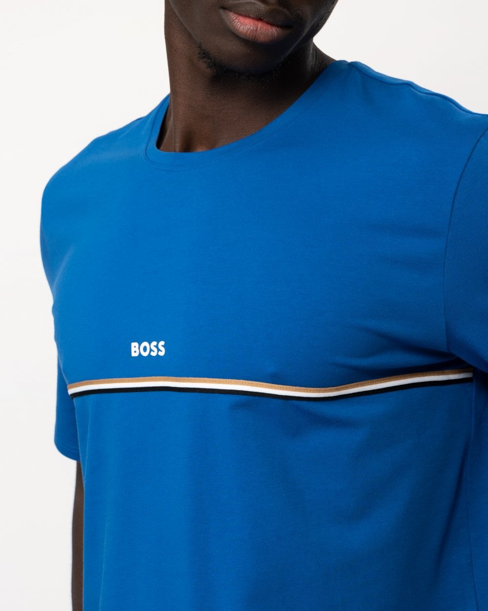BOSS Orange Unique Mens Stretch-Cotton Pyjama T-Shirt with Logo Print - Medium Blue 423