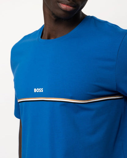BOSS Orange Unique Mens Stretch-Cotton Pyjama T-Shirt with Logo Print - Medium Blue 423