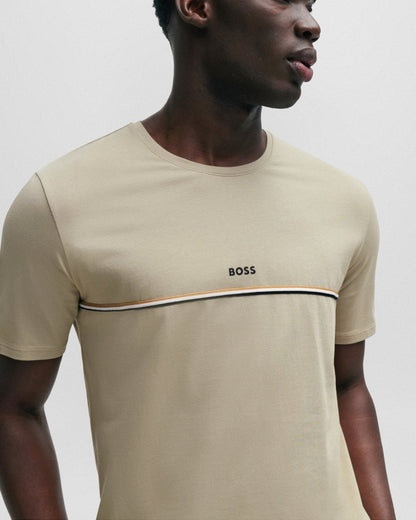 BOSS Orange Unique Mens Stretch-Cotton Pyjama T-Shirt with Logo Print - Dark Beige 255