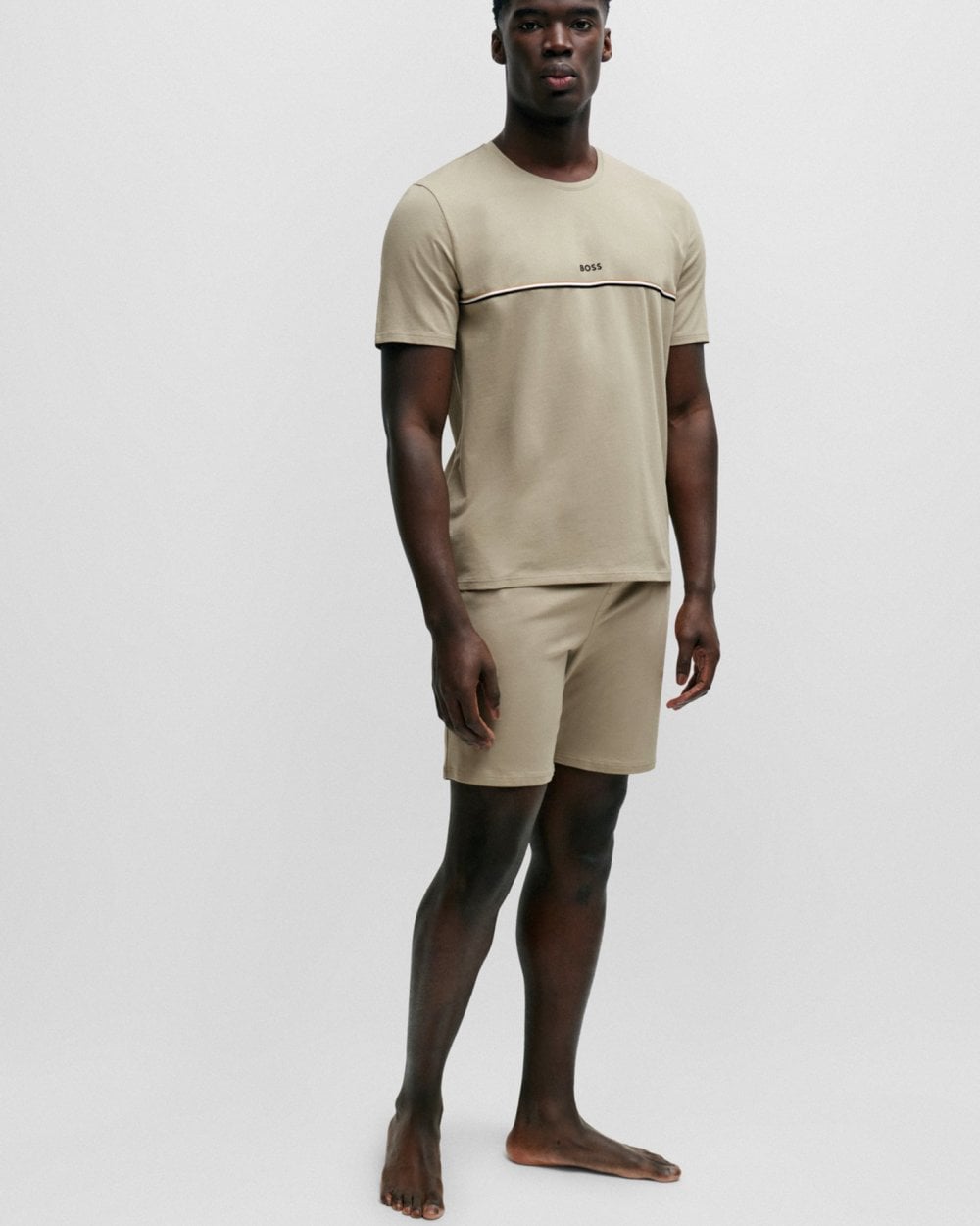 BOSS Orange Unique Mens Stretch-Cotton Pyjama Shorts with Logo Print - Dark Beige 255
