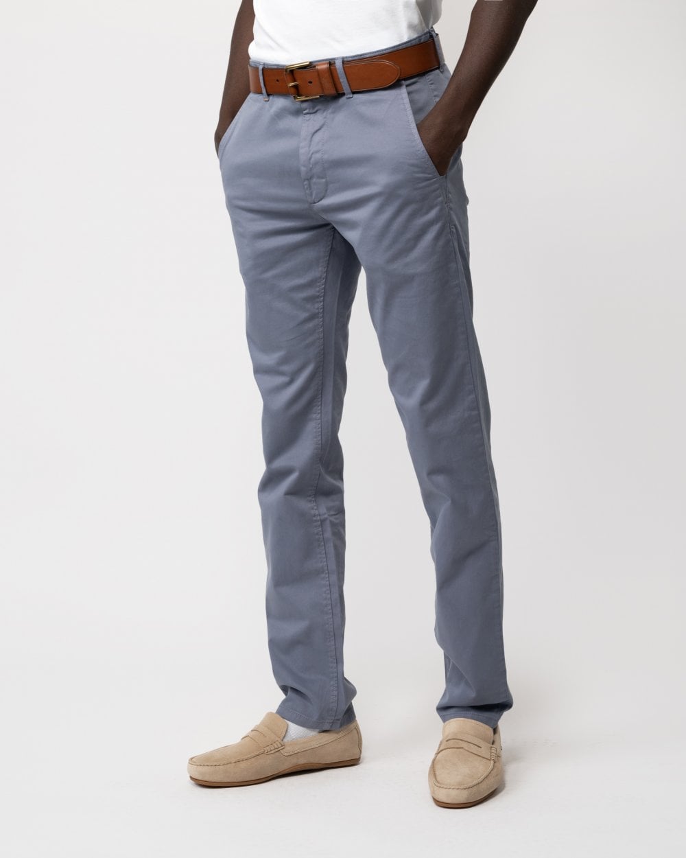 BOSS Orange Mens Slim Fit Chinos in Stretch-Cotton Satin - Navy 415