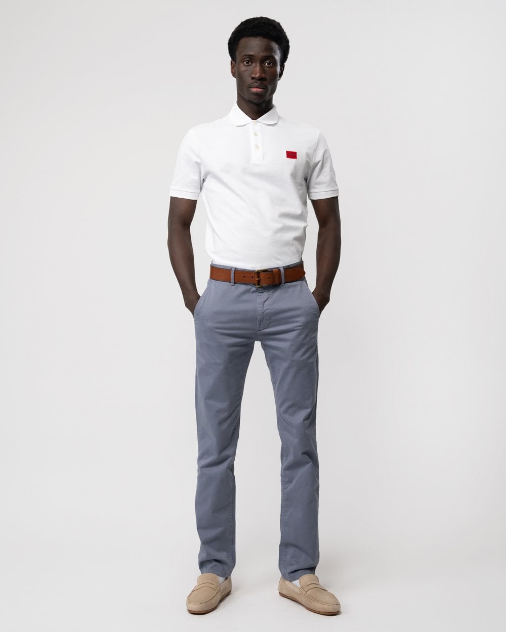 BOSS Orange Mens Slim Fit Chinos in Stretch-Cotton Satin - Navy 415
