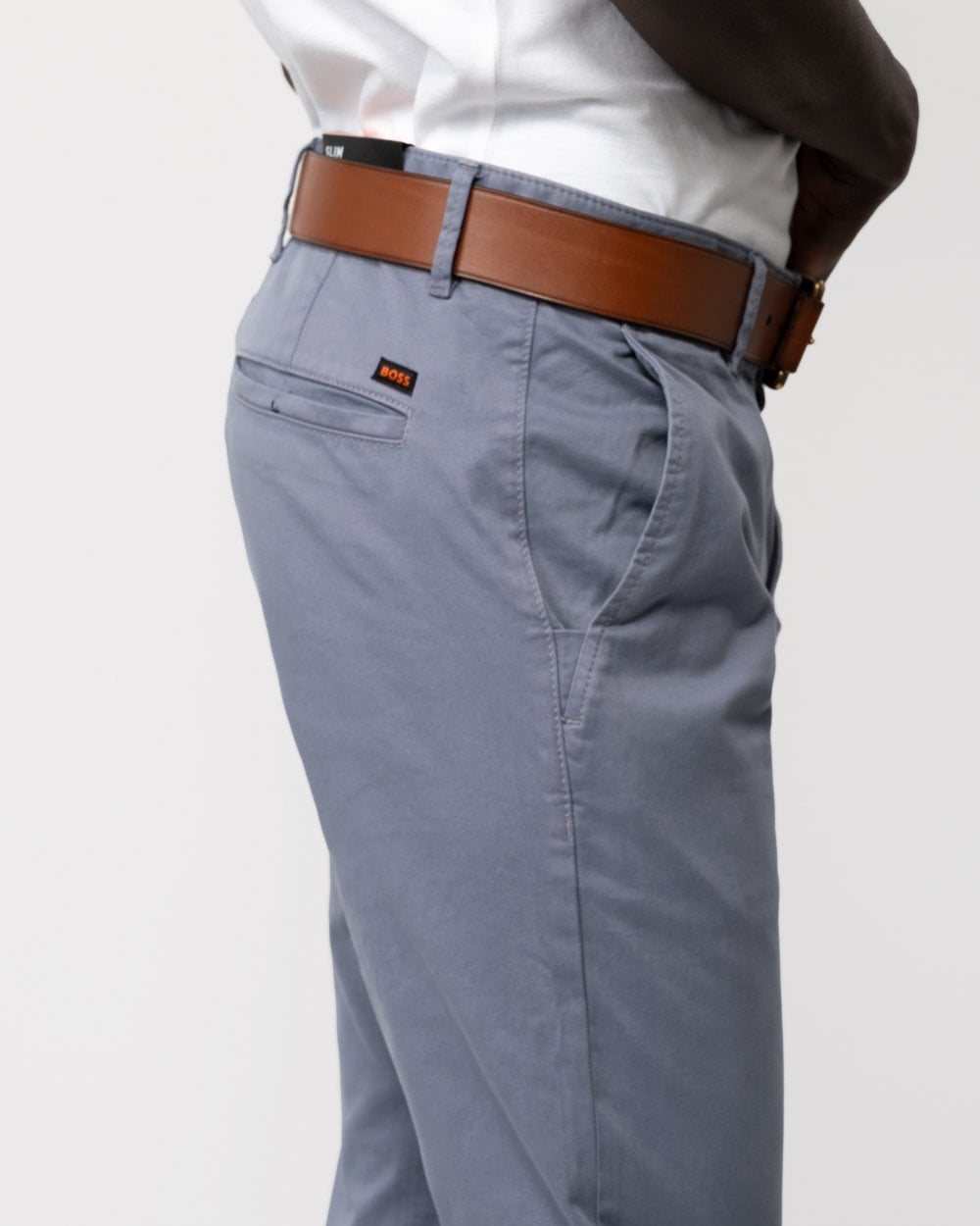 BOSS Orange Mens Slim Fit Chinos in Stretch-Cotton Satin - Navy 415