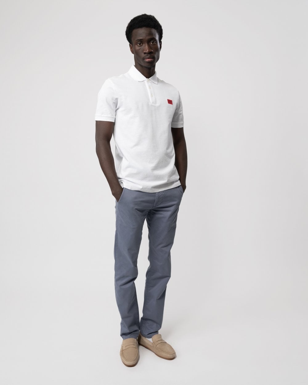HUGO Dereso232 Mens Cotton-Piqué Slim-Fit Polo Shirt - White 100