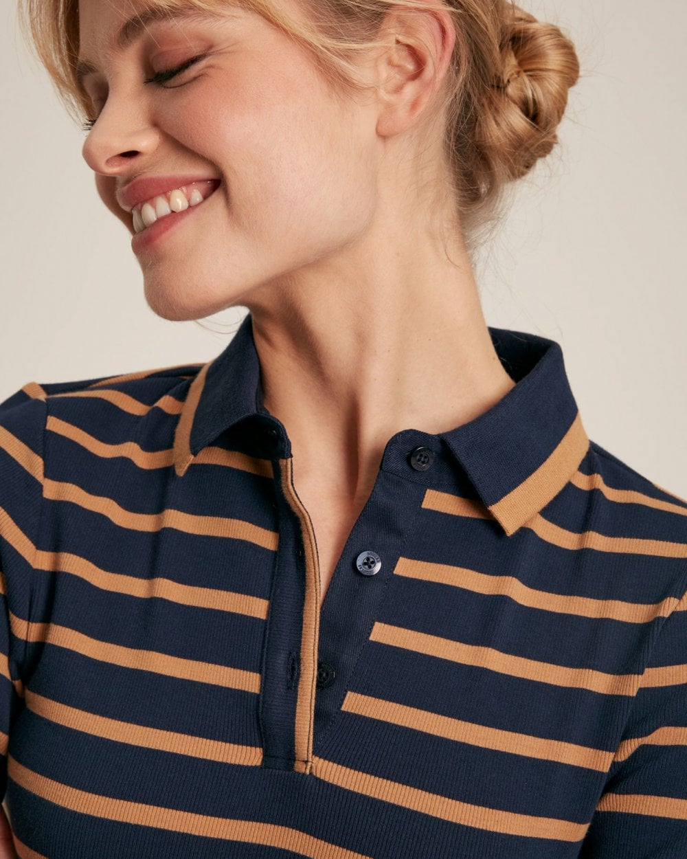 Joules Fairfield Womens Ribbed Polo 224303 - Navy Tan Stripe