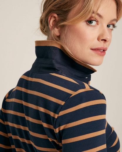 Joules Fairfield Womens Ribbed Polo 224303 - Navy Tan Stripe