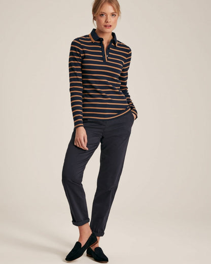 Joules Fairfield Womens Ribbed Polo 224303 - Navy Tan Stripe